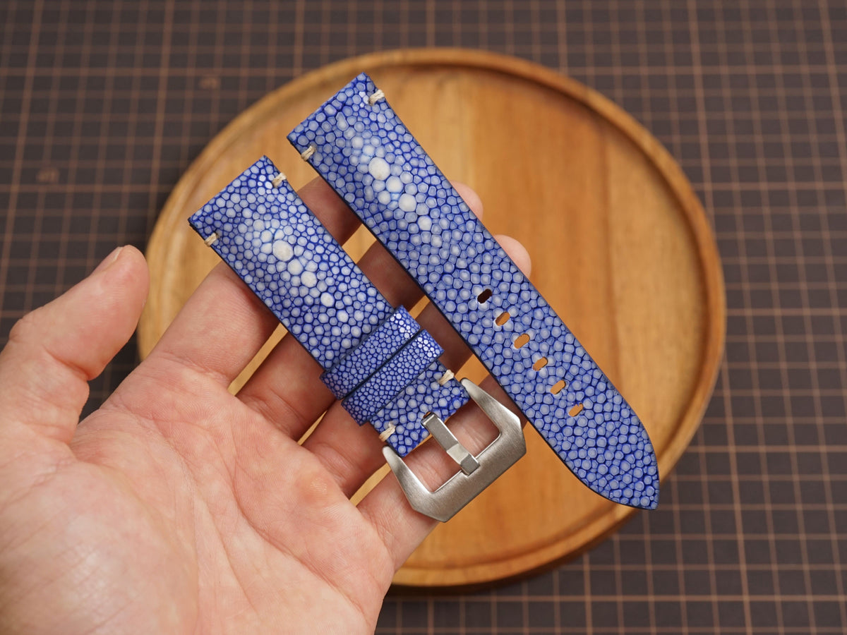 Bespoke Double Pearl Navy Blue Stingray Leather Watch Strap for Panerai 20/22/24/26/27mm