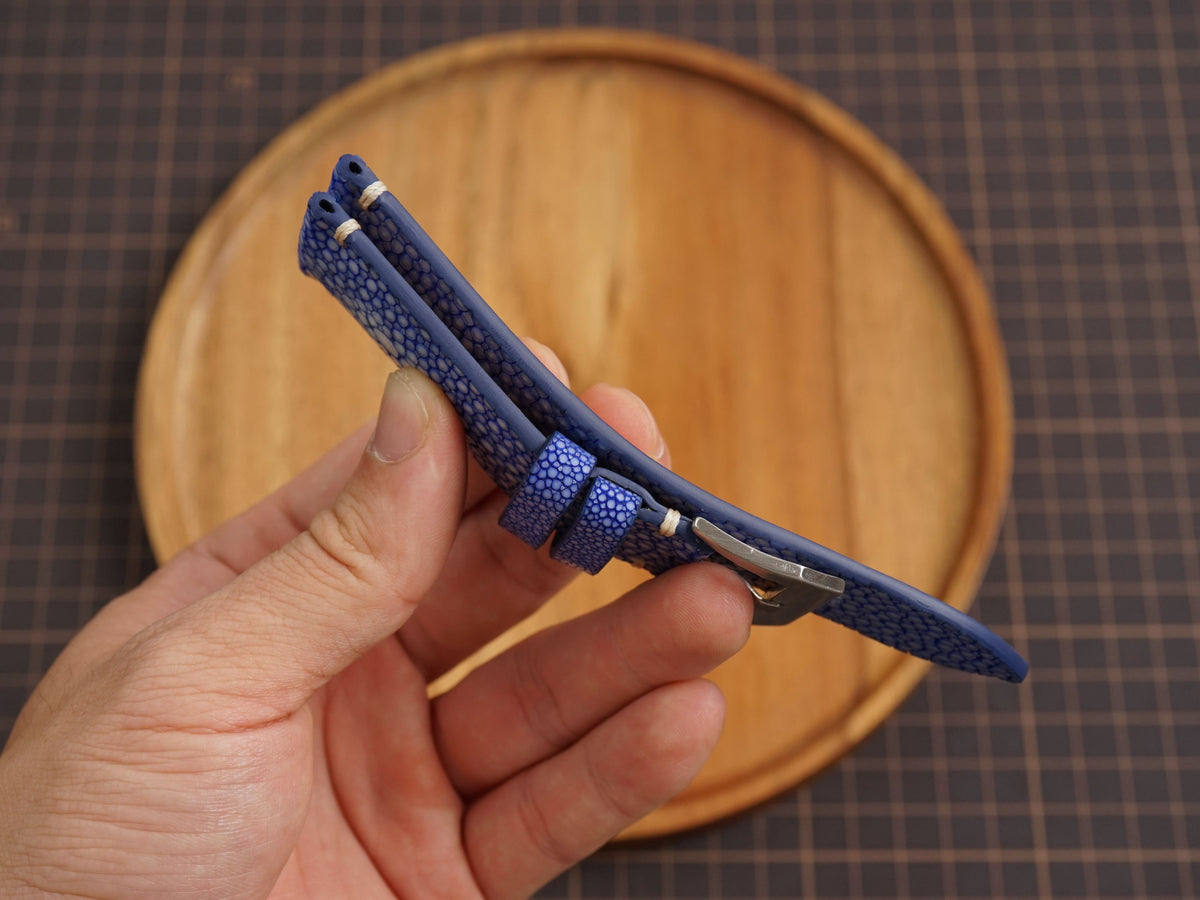 Bespoke Double Pearl Navy Blue Stingray Leather Watch Strap for Panerai 20/22/24/26/27mm