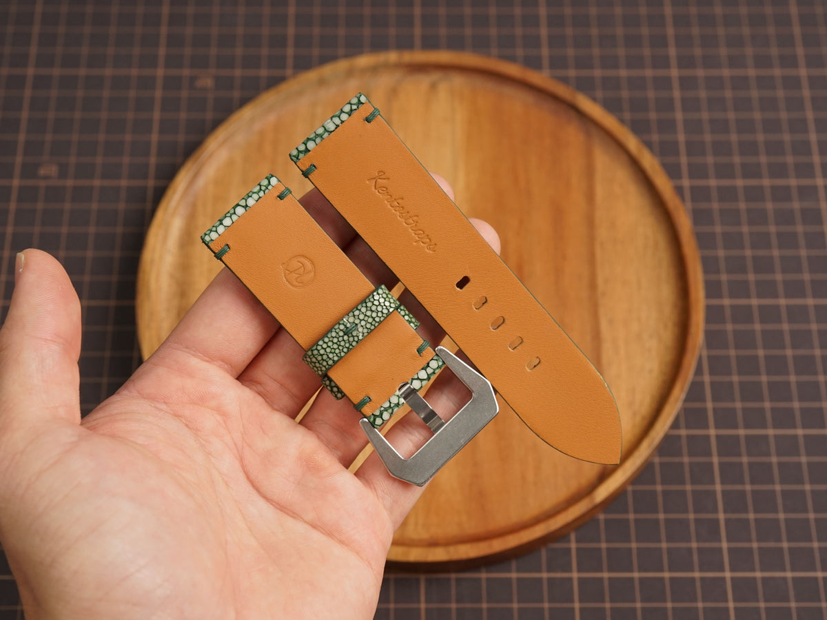 Bespoke Double Pearl Olive Stingray Leather Watch Strap for Panerai 20/22/24/26/27mm