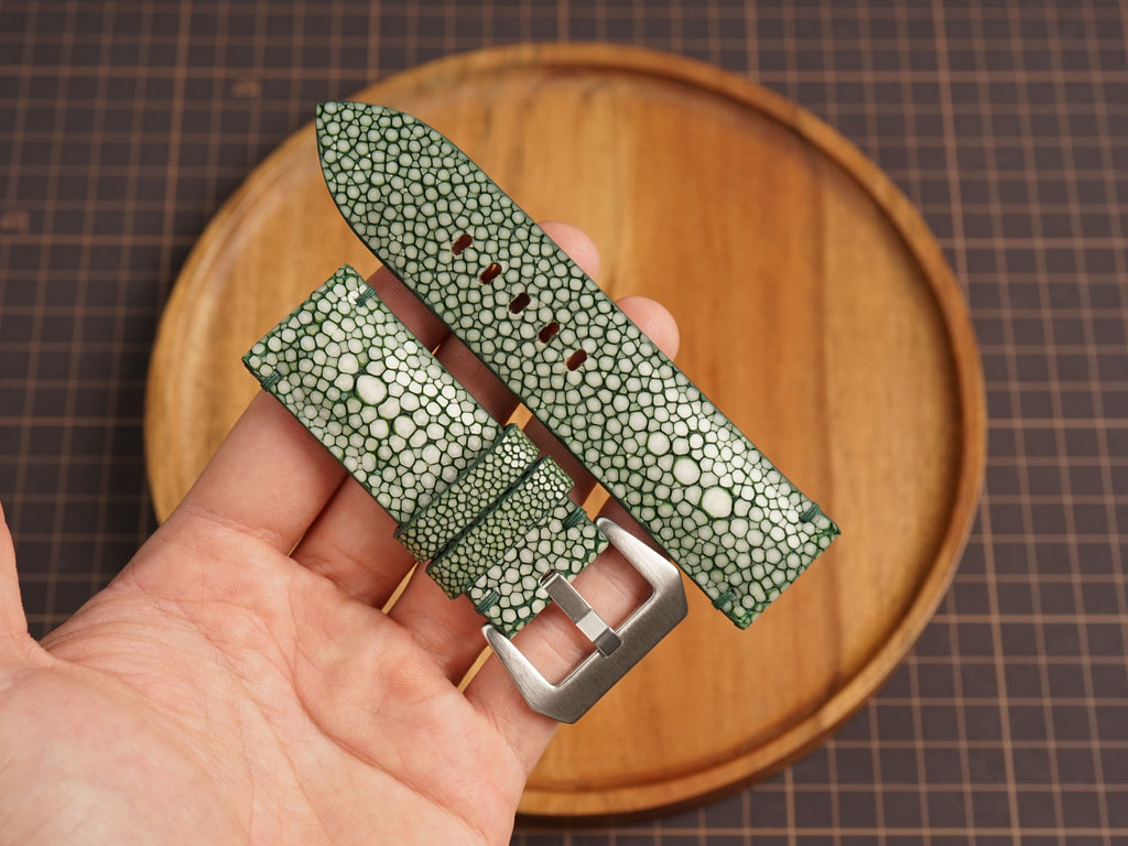 Bespoke Double Pearl Olive Stingray Leather Watch Strap for Panerai 20/22/24/26/27mm