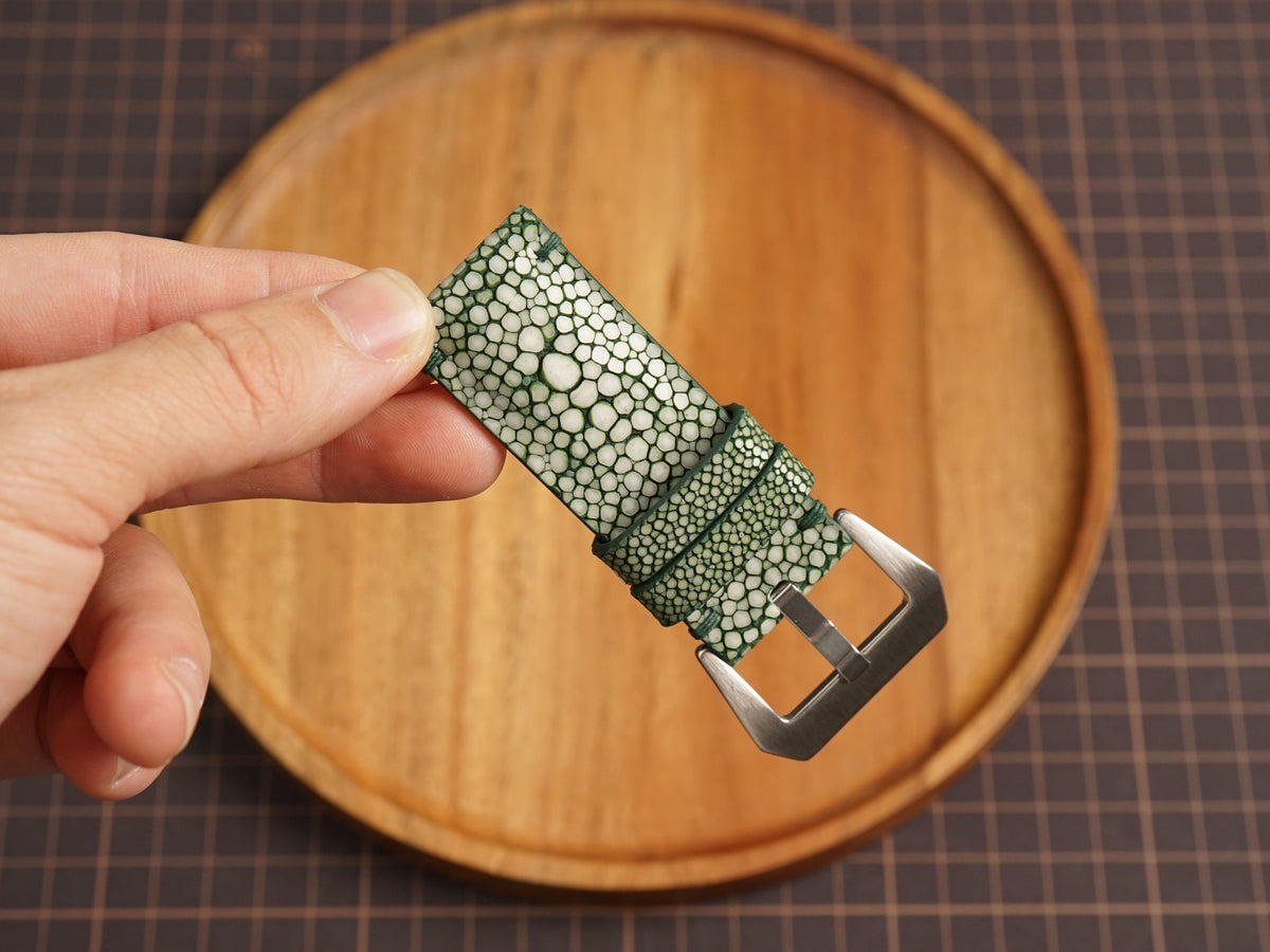 Bespoke Double Pearl Olive Stingray Leather Watch Strap for Panerai 20/22/24/26/27mm