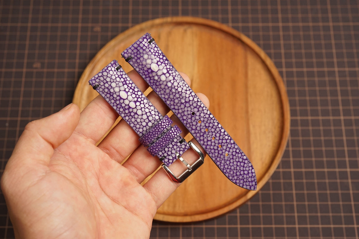 Bespoke Purple Double Pearl Stingray Leather Watch Strap 16/17/18/19/20/22/24/26/27mm