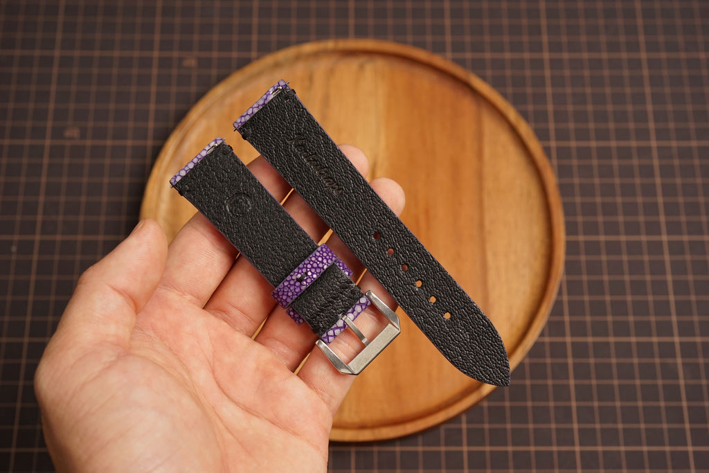 Bespoke Purple Double Pearl Stingray Leather Watch Strap 16/17/18/19/20/22/24/26/27mm