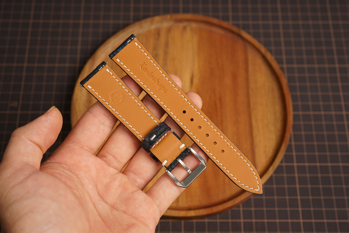 Bespoke Bronze Navy Exotic Leather Watch Strap