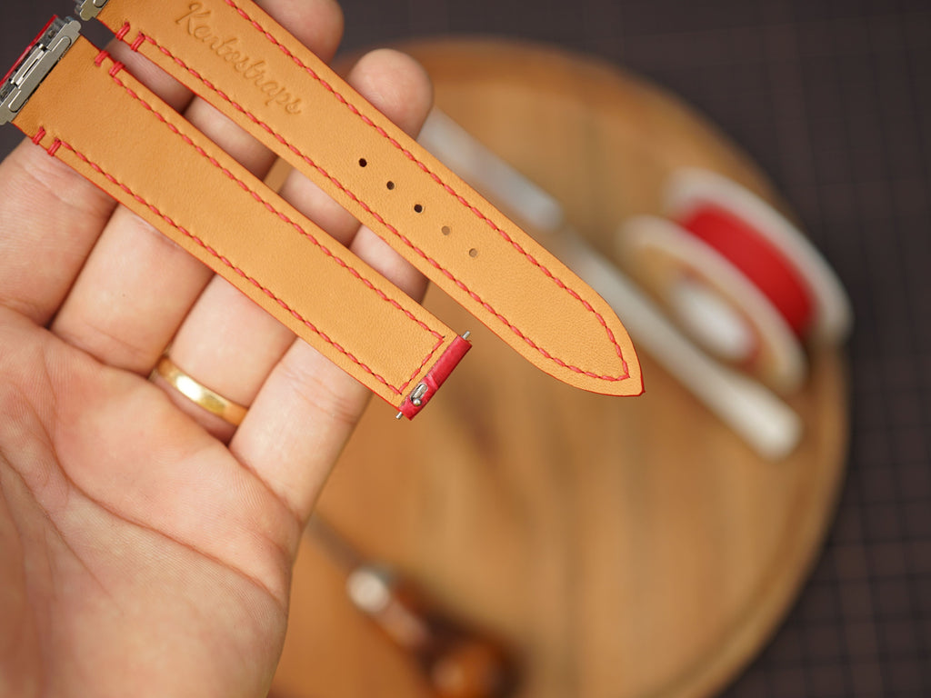 Bespoke Red Alligator Leather Watch Strap for Cartier Santos, Dumont, Roadster