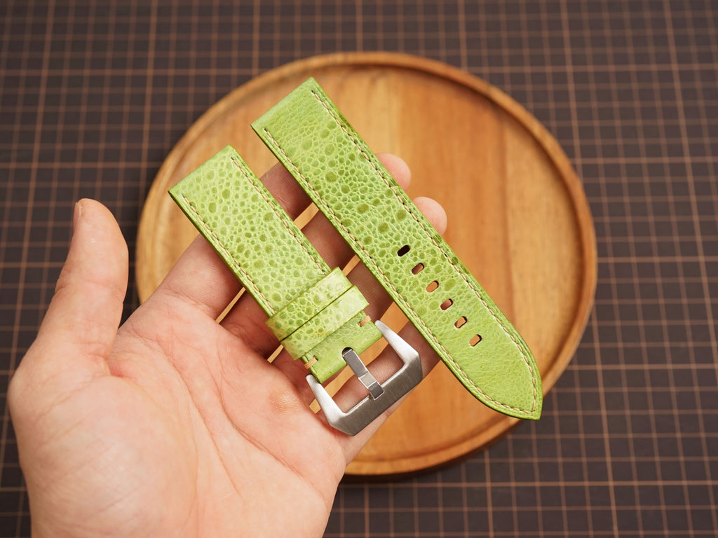 Bespoke Lime Green Toad Leather Watch Strap for Panerai 20/22/24/26/27mm, Flat and Padded Style