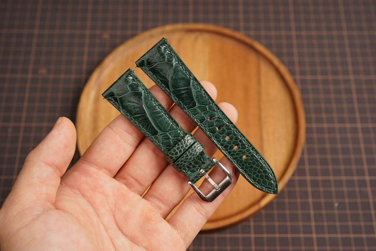 Bespoke Forest Green Ostrich Leather Watch Strap