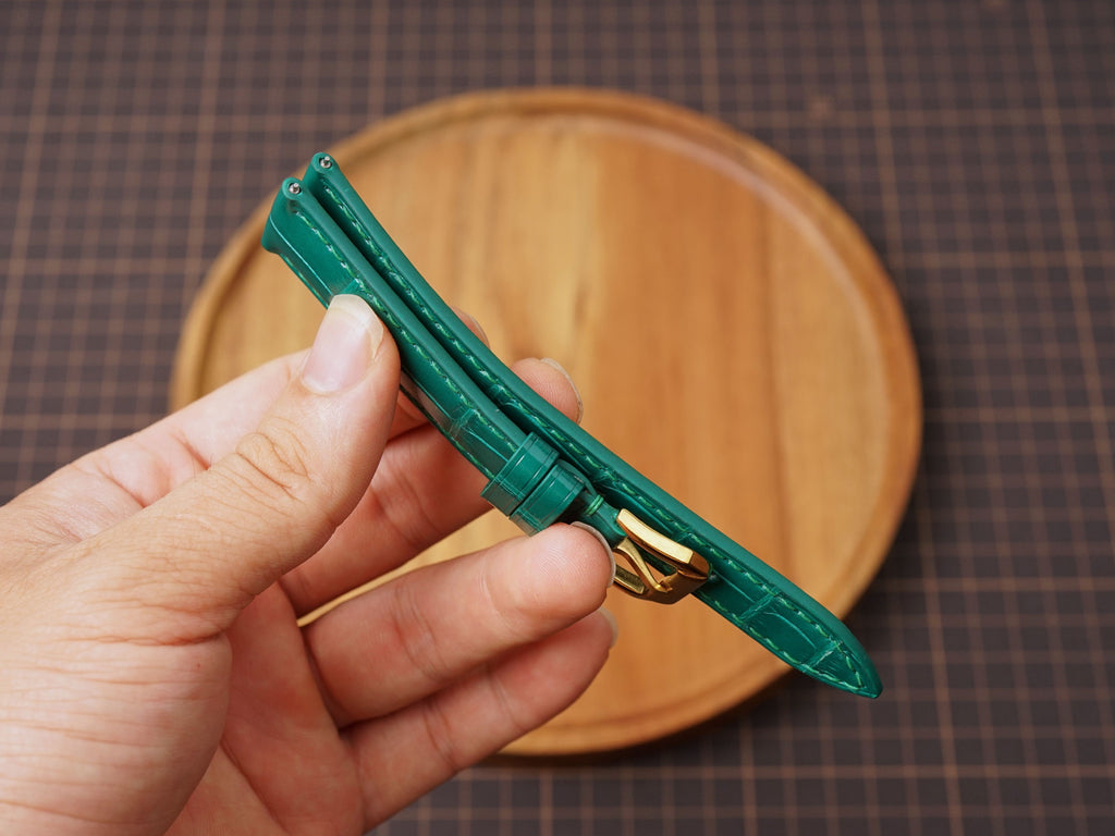 Bespoke Glossy Dark Green Alligator Leather Watch Strap, Dress Watch Strap