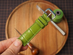 Bespoke Lime Green Glossy Alligator Leather Watch Strap, Dress Watch Band