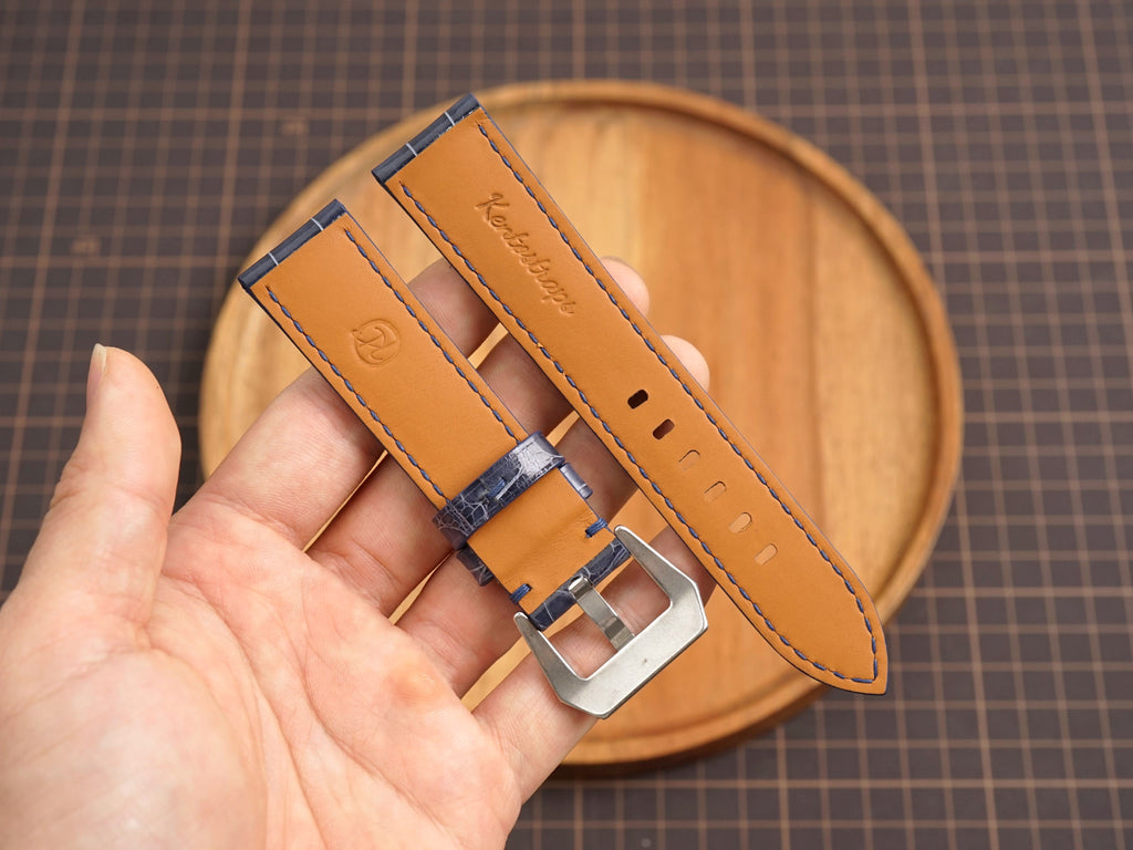 Bespoke Glossy Navy Alligator Leather Watch Strap for Panerai 20/22/24/26/27mm