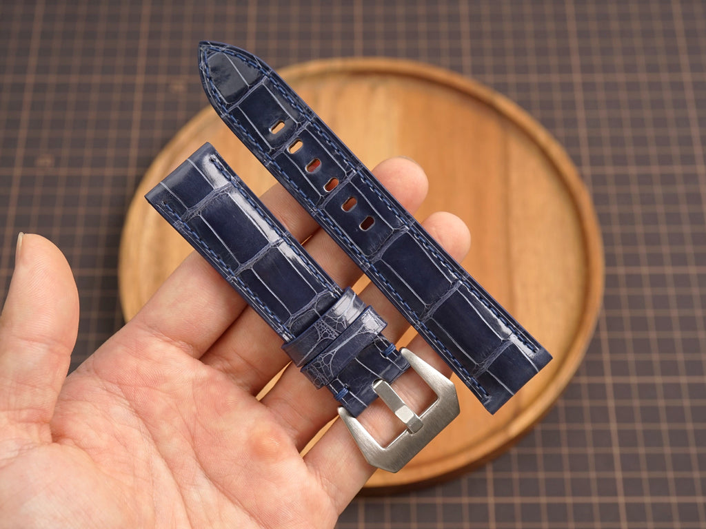Bespoke Glossy Navy Alligator Leather Watch Strap for Panerai 20/22/24/26/27mm