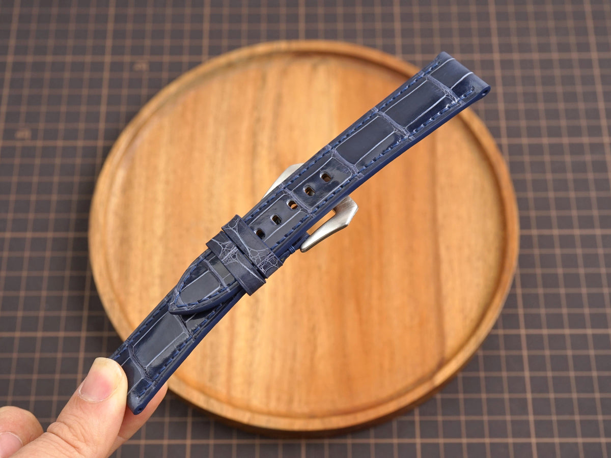Bespoke Glossy Navy Alligator Leather Watch Strap for Panerai 20/22/24/26/27mm