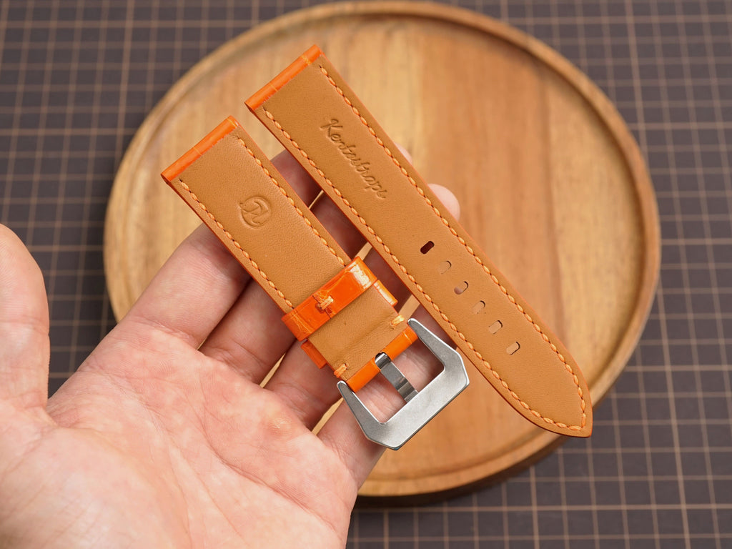 Bespoke Glossy Orange Alligator Leather Watch Strap for Panerai 20/22/24/26/27mm