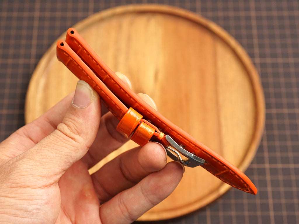 Bespoke Glossy Orange Alligator Leather Watch Strap for Panerai 20/22/24/26/27mm