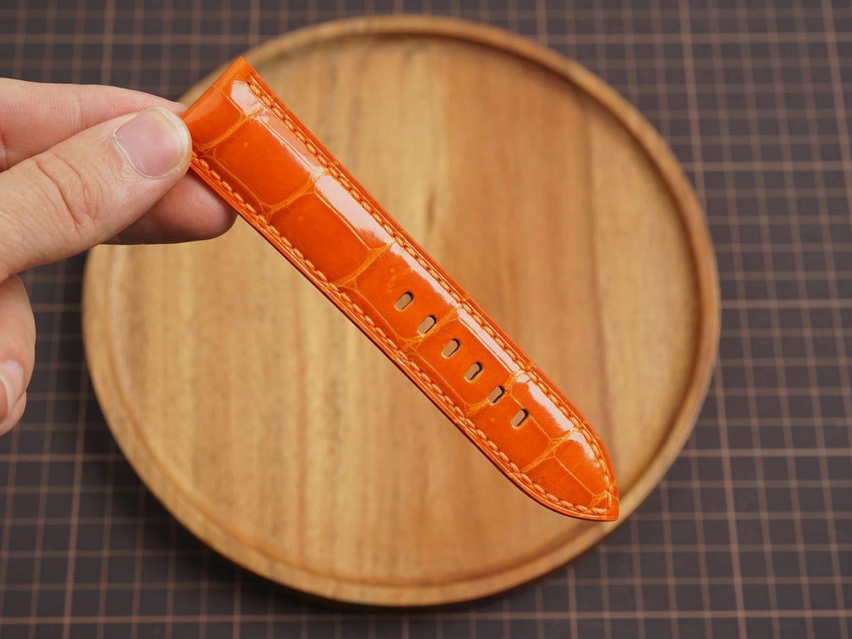 Bespoke Glossy Orange Alligator Leather Watch Strap for Panerai 20/22/24/26/27mm