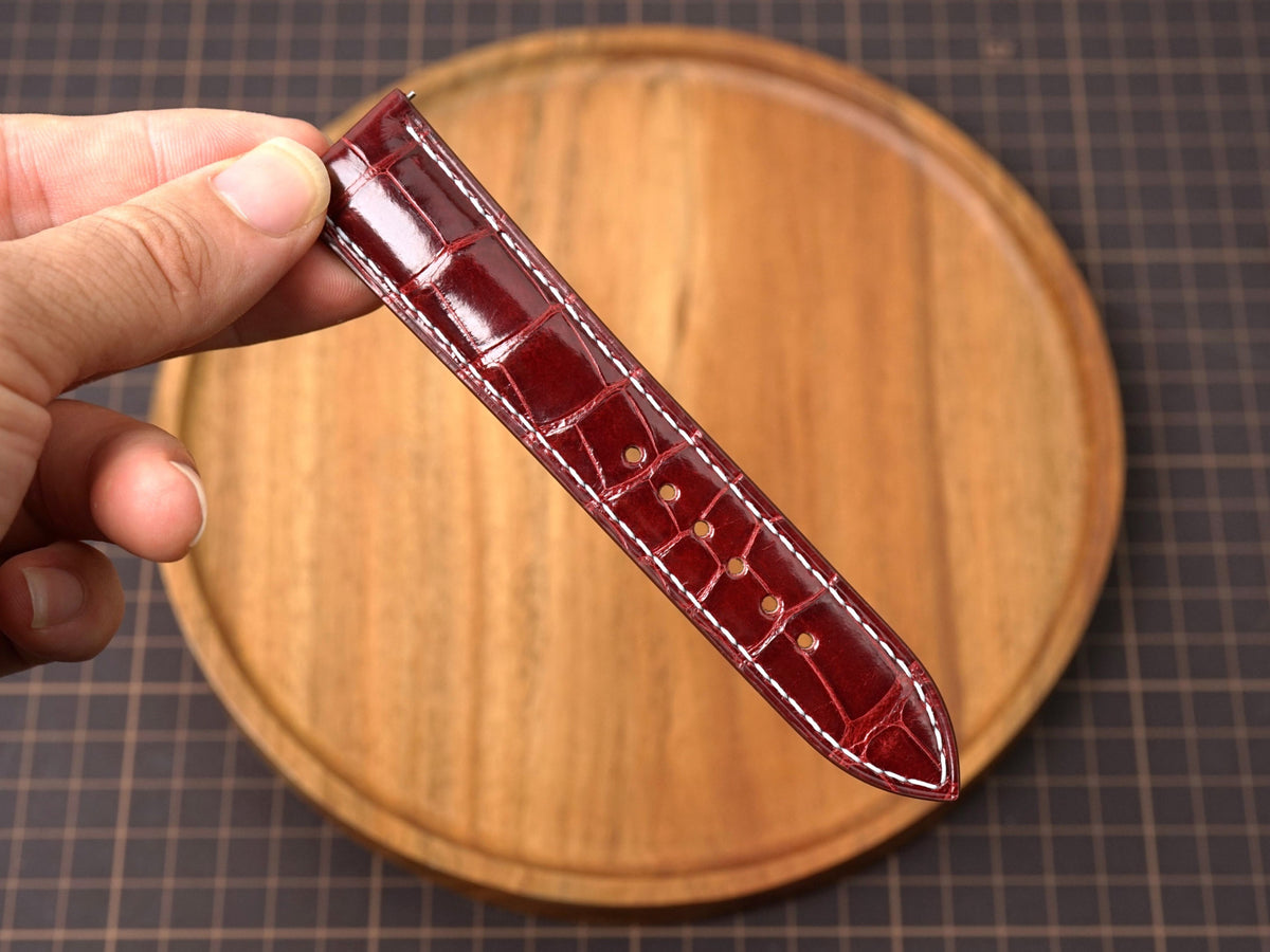 Bespoke Oxblood Burgundy Alligator Leather Watch Strap, Dress Watch Band
