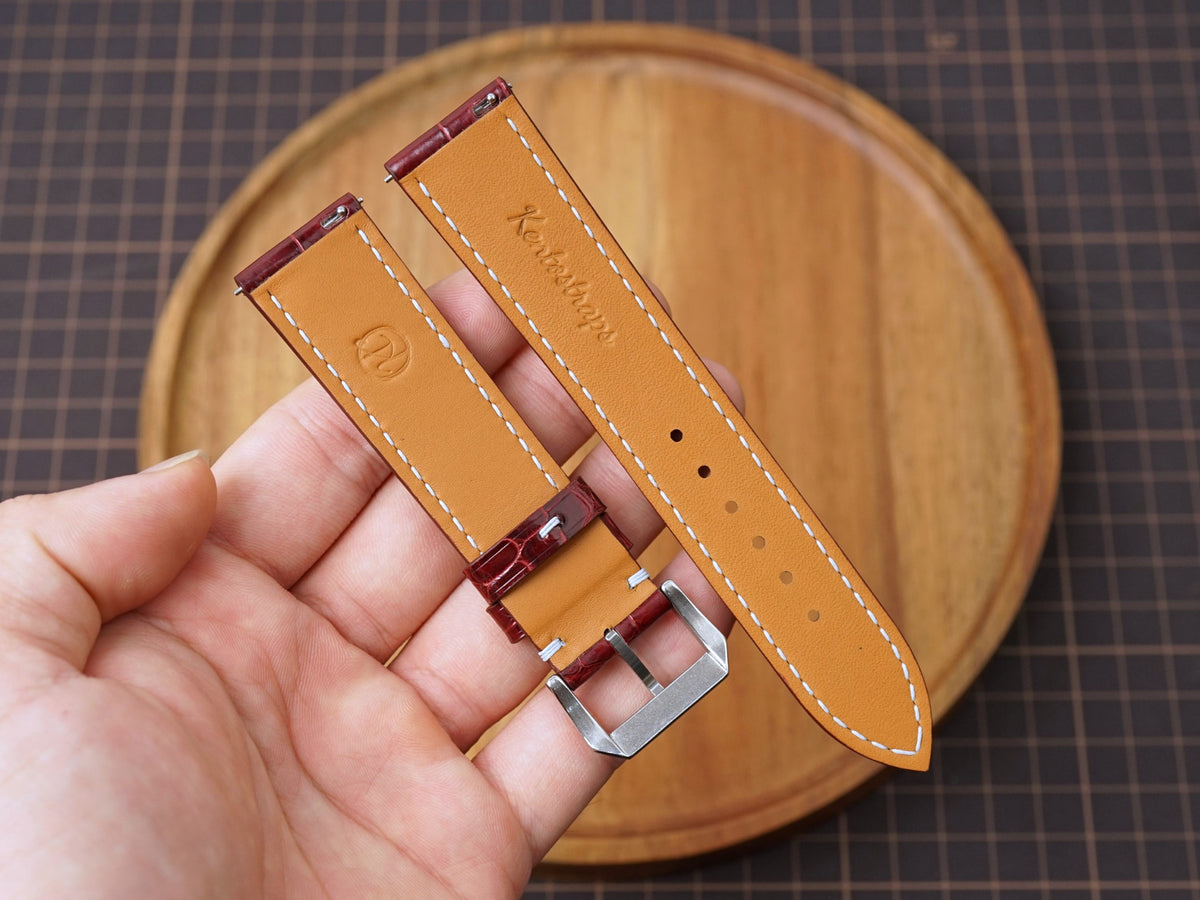 Bespoke Oxblood Burgundy Alligator Leather Watch Strap, Dress Watch Band