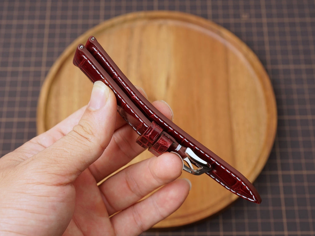 Bespoke Oxblood Burgundy Alligator Leather Watch Strap, Dress Watch Band