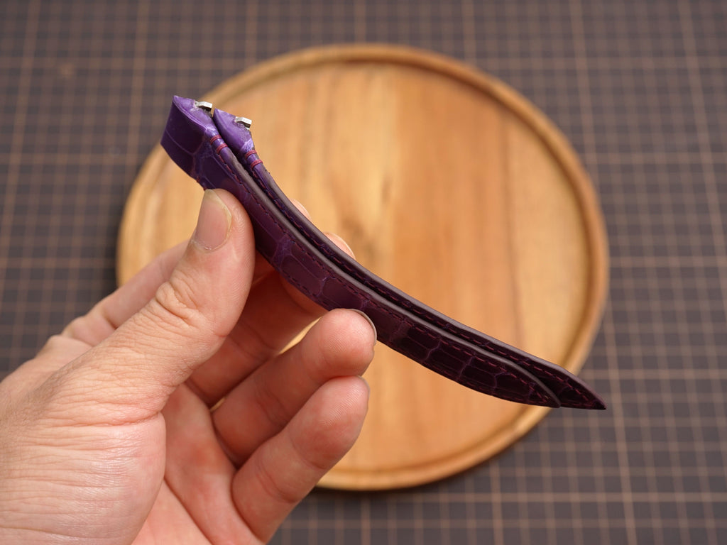 Bespoke Glossy Purple Alligator Leather Watch Strap for Cartier Santos, Roadster