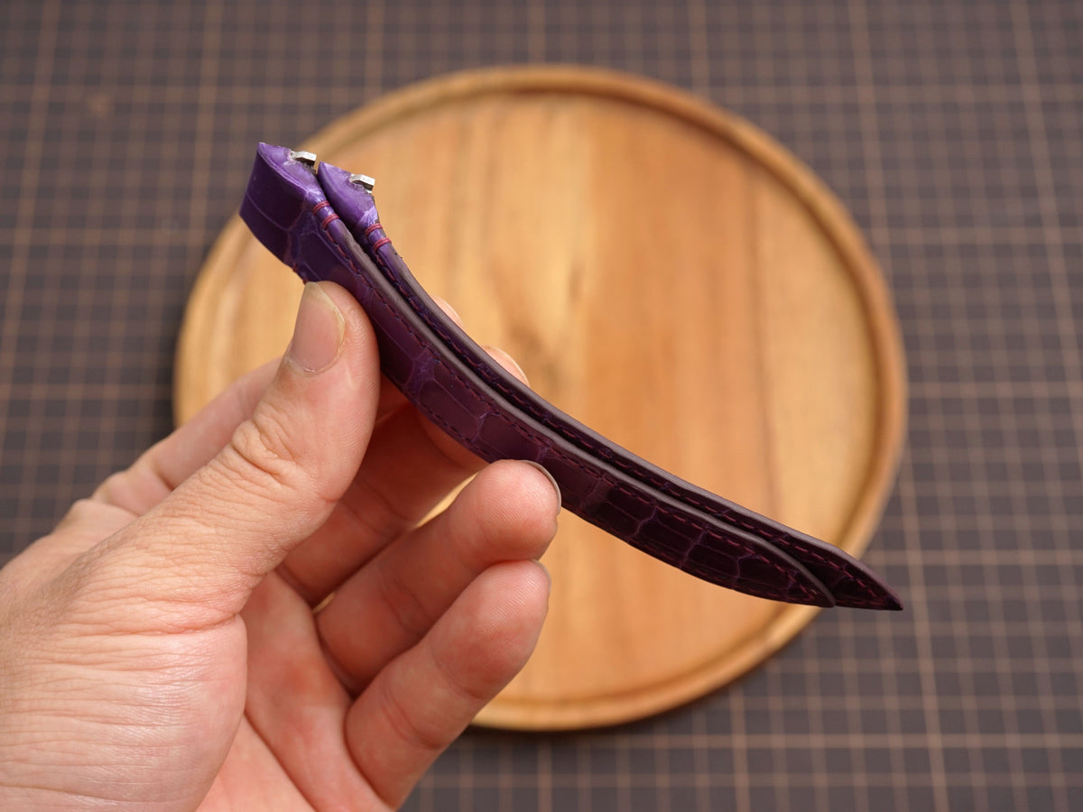 Bespoke Glossy Purple Alligator Leather Watch Strap for Cartier Santos, Roadster