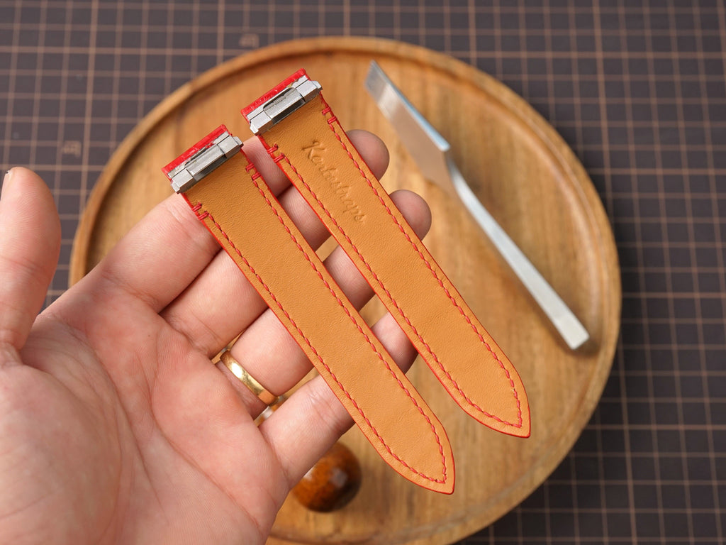 Bespoke Red Glossy Alligator Leather Watch Strap for Cartier Santos, Roadster, Dumont