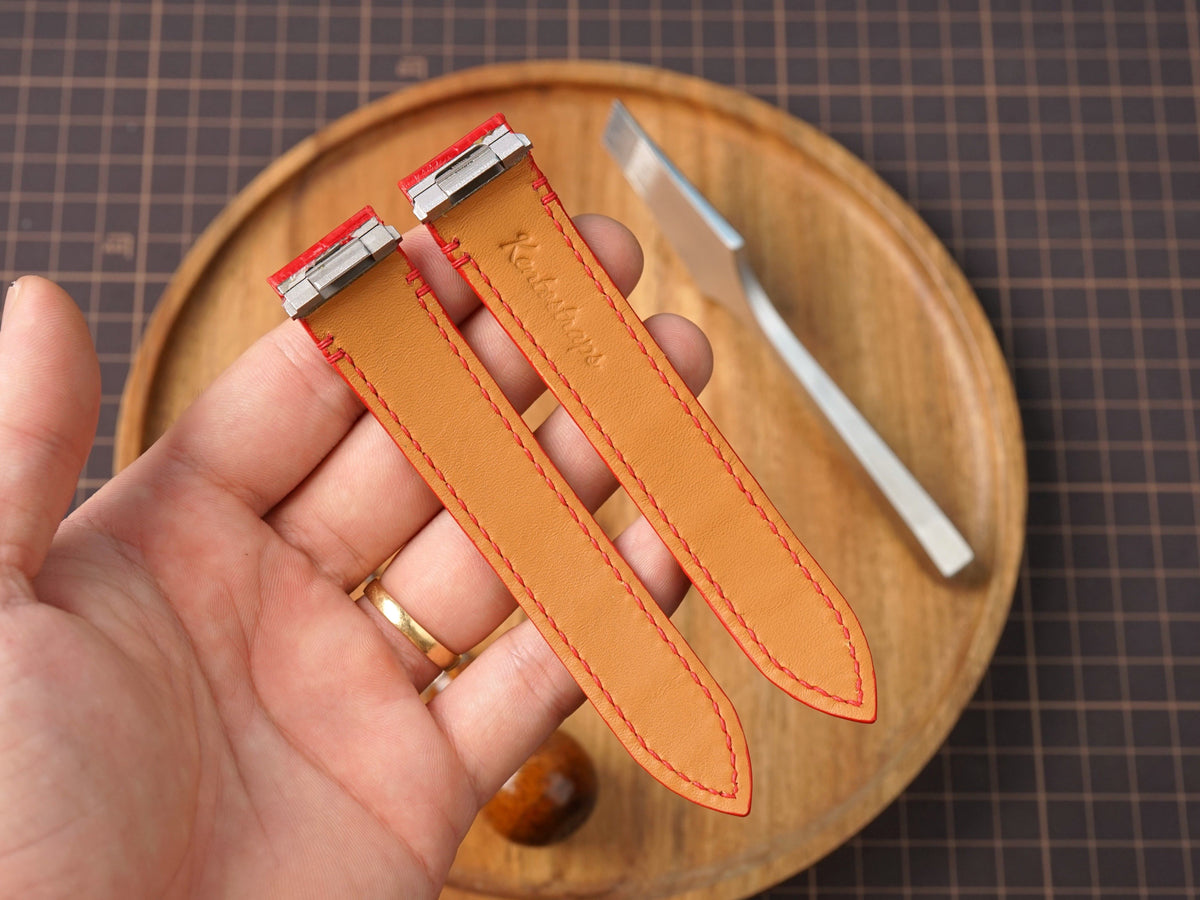 Bespoke Red Glossy Alligator Leather Watch Strap for Cartier Santos, Roadster, Dumont