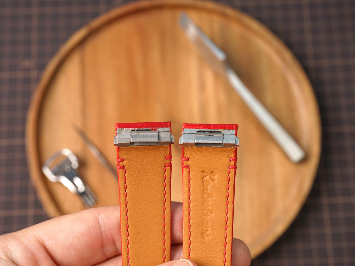 Bespoke Red Glossy Alligator Leather Watch Strap for Cartier Santos, Roadster, Dumont