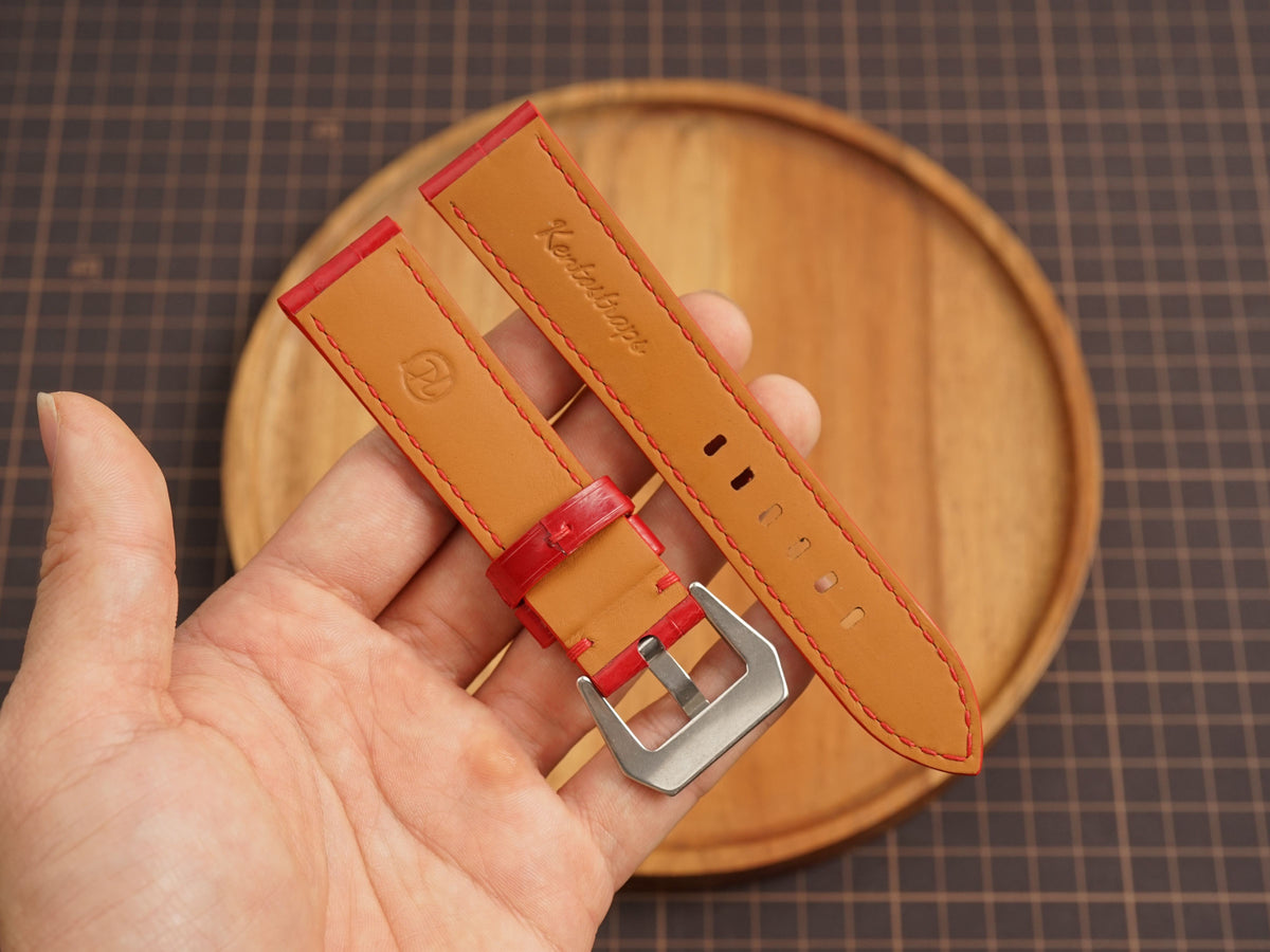Bespoke Red Glossy Alligator Leather Watch Strap for Panerai 20/22/24/26/27mm