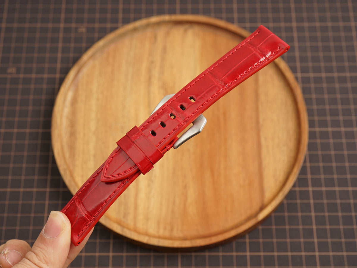 Bespoke Red Glossy Alligator Leather Watch Strap for Panerai 20/22/24/26/27mm