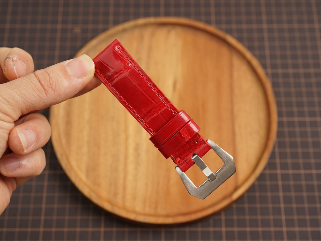 Bespoke Red Glossy Alligator Leather Watch Strap for Panerai 20/22/24/26/27mm