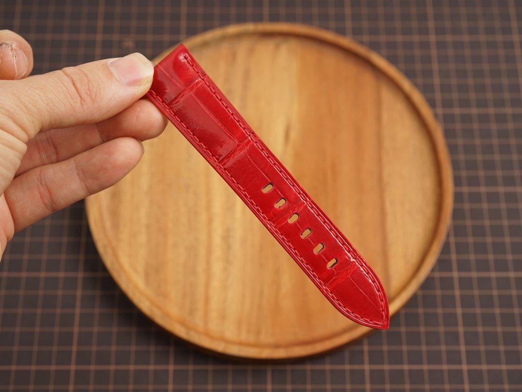 Bespoke Red Glossy Alligator Leather Watch Strap for Panerai 20/22/24/26/27mm