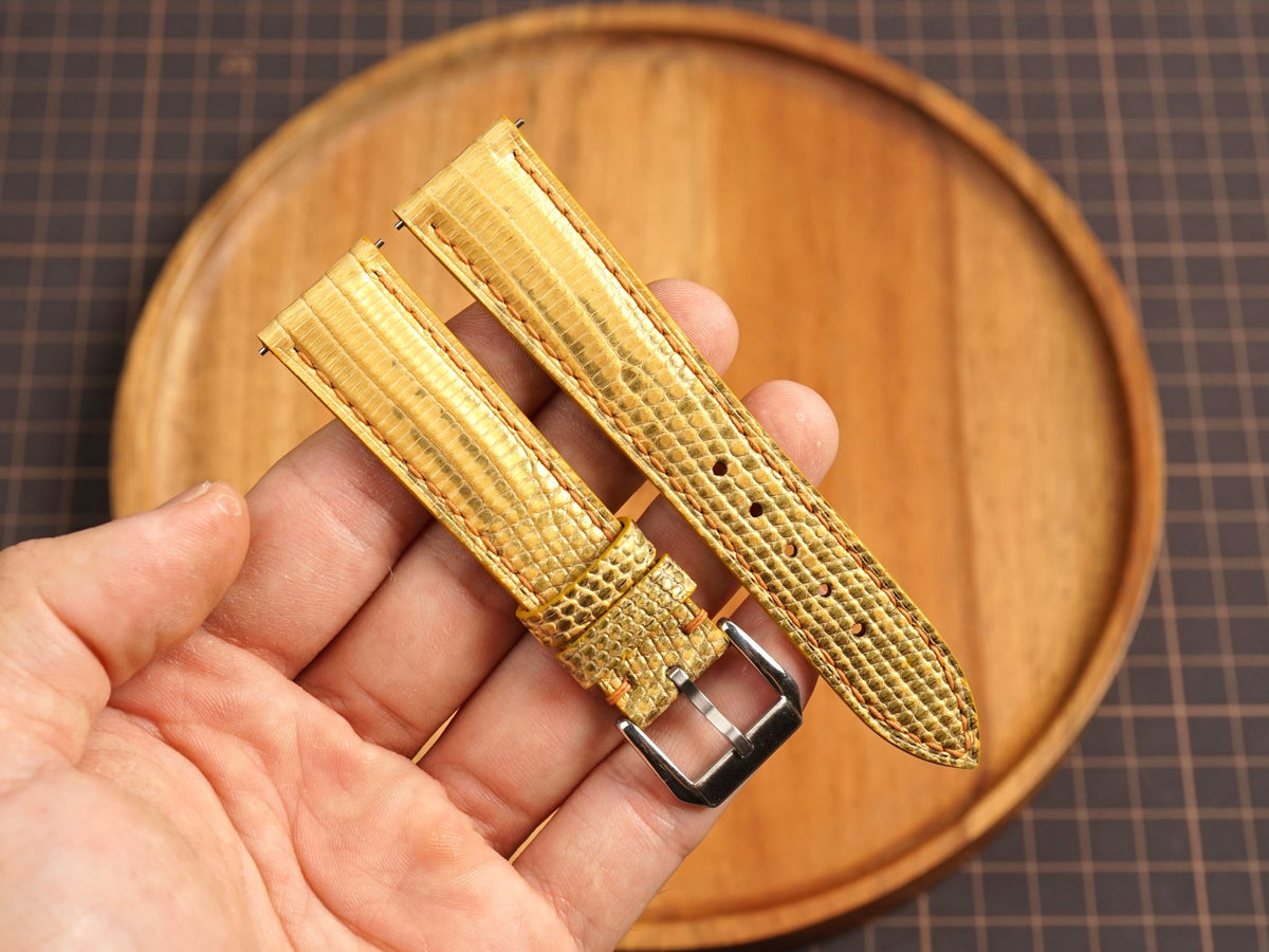 Bespoke Golden Yellow Lizard Leather Watch Strap, Dress Watch Band