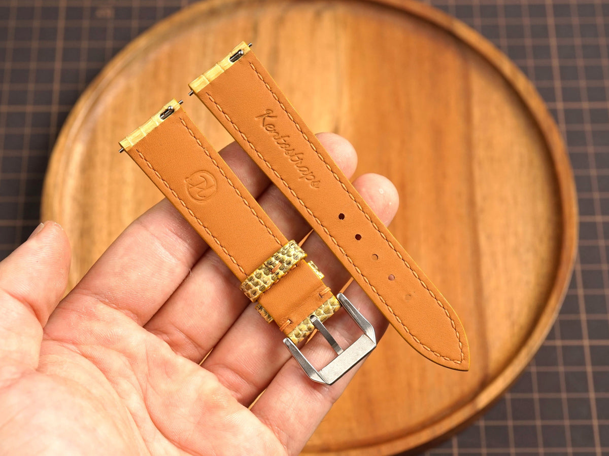 Bespoke Golden Yellow Lizard Leather Watch Strap, Dress Watch Band