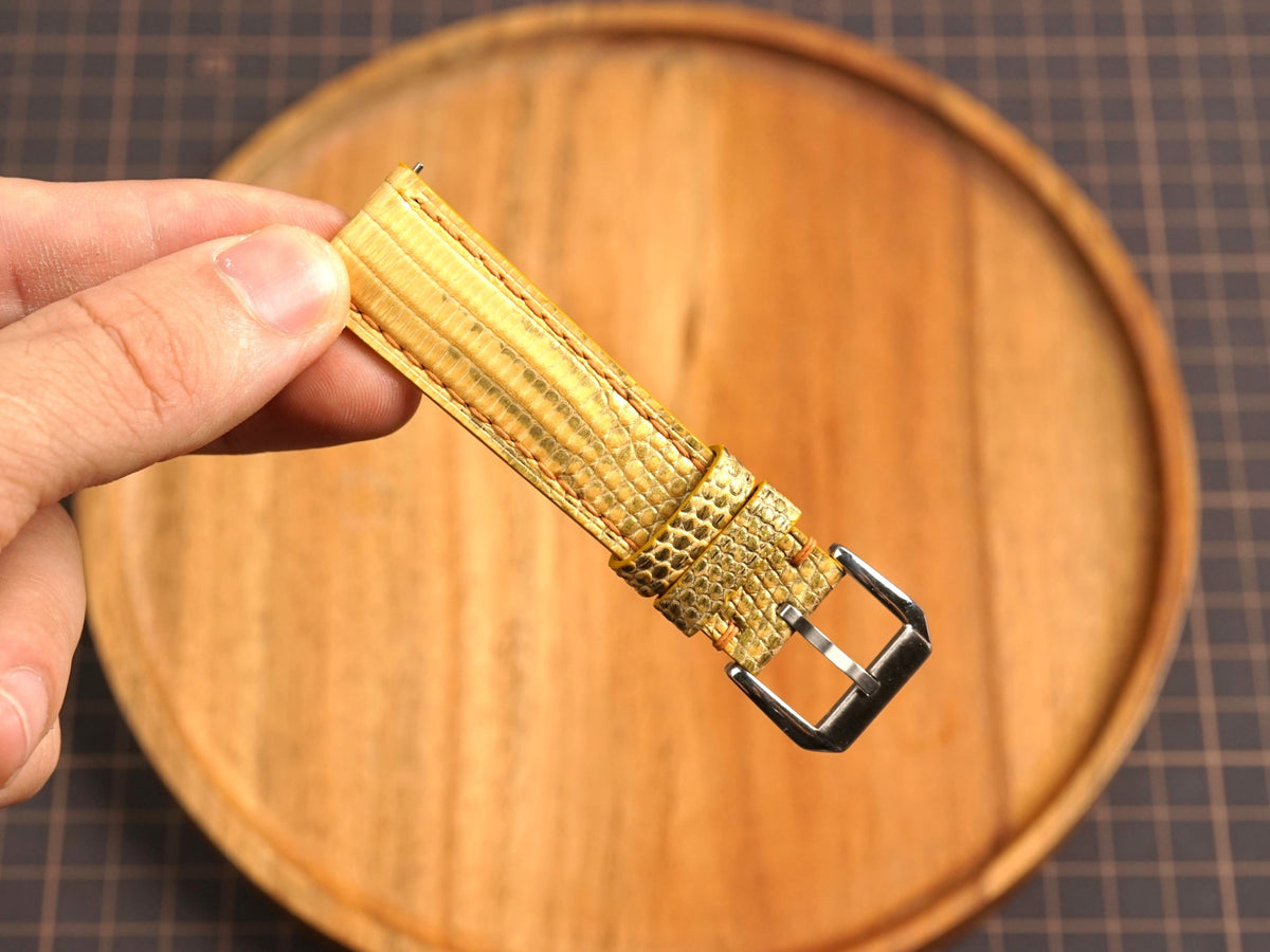 Bespoke Golden Yellow Lizard Leather Watch Strap, Dress Watch Band