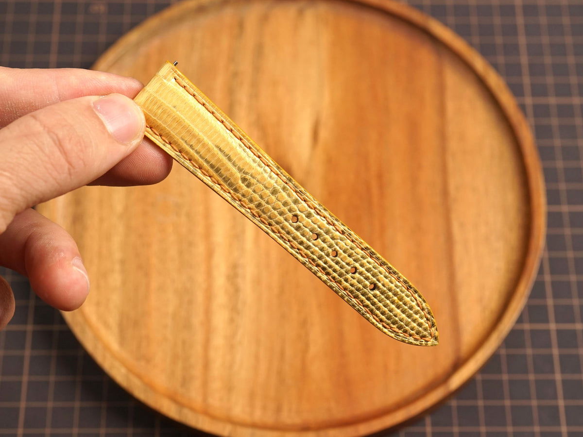 Bespoke Golden Yellow Lizard Leather Watch Strap, Dress Watch Band
