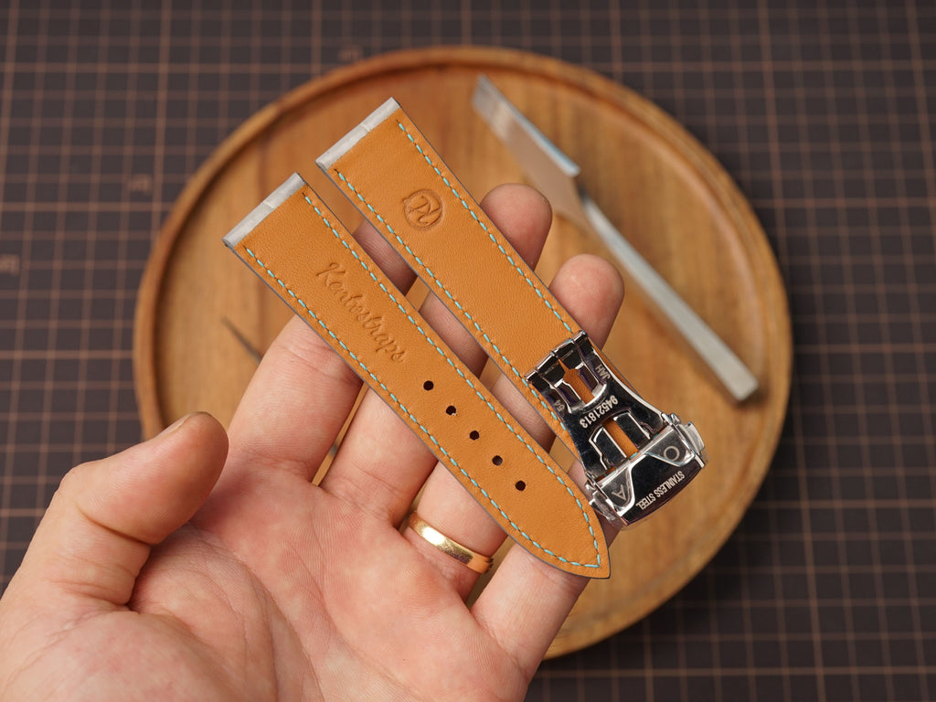 Bespoke Light Gray Alligator Leather Watch Strap for Omega with Deployant Clasp