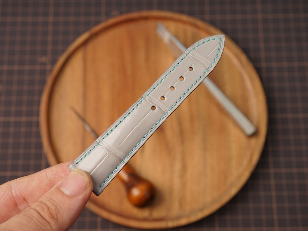 Bespoke Light Gray Alligator Leather Watch Strap for Omega with Deployant Clasp