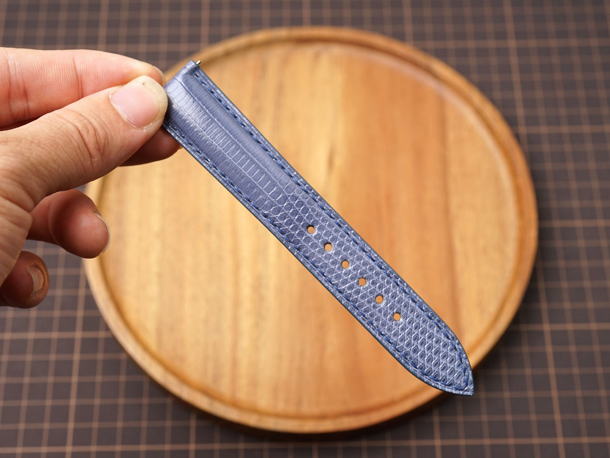 Bespoke Gray Blue Lizard Leather Watch Strap, Dress Watch Band