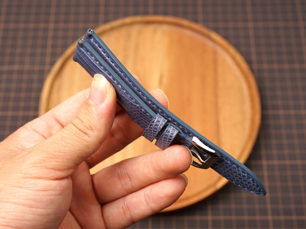 Bespoke Gray Blue Lizard Leather Watch Strap, Dress Watch Band