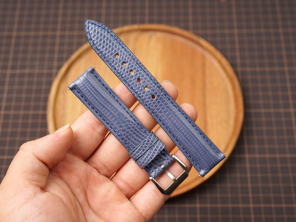 Bespoke Gray Blue Lizard Leather Watch Strap, Dress Watch Band
