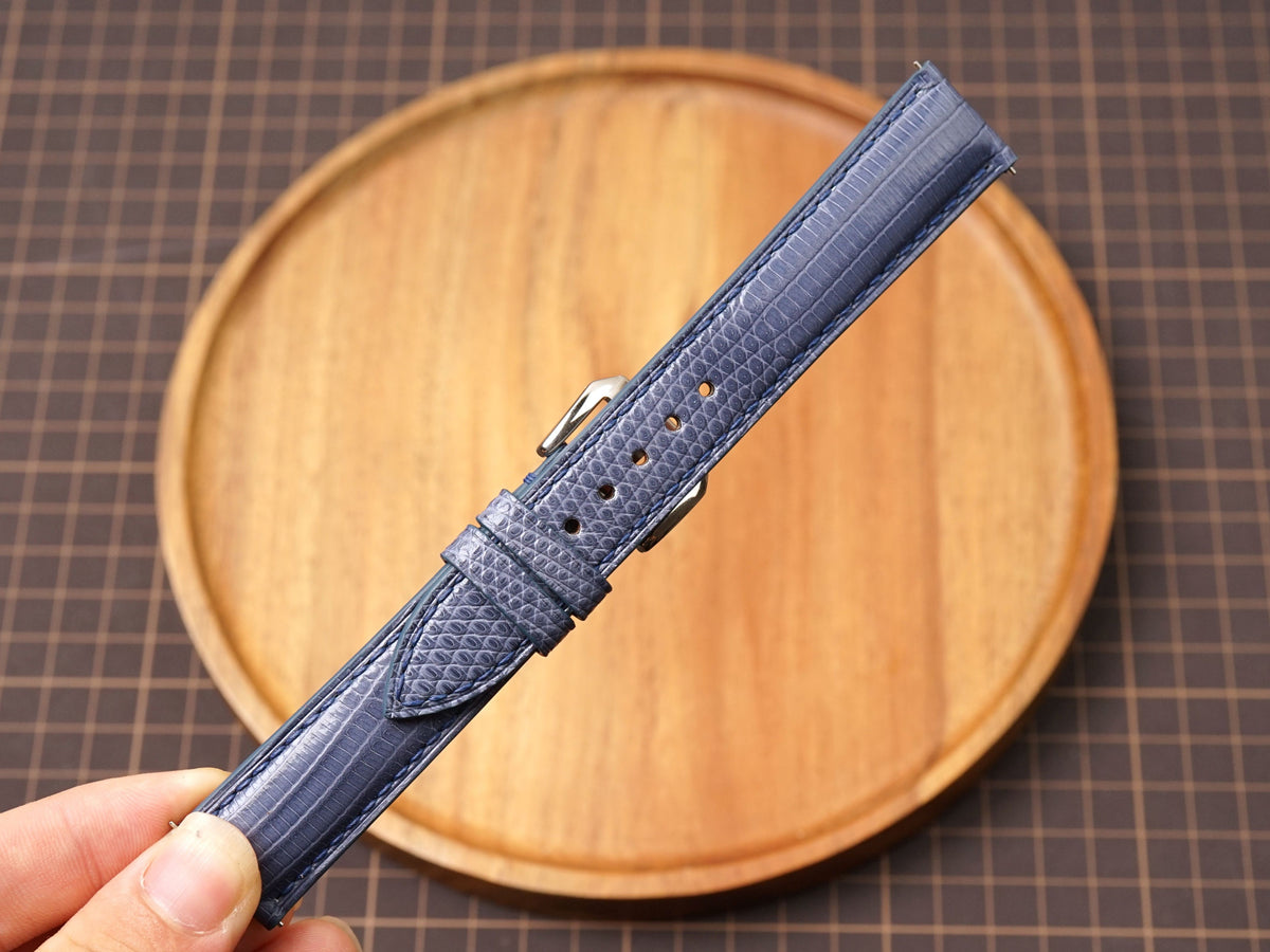 Bespoke Gray Blue Lizard Leather Watch Strap, Dress Watch Band