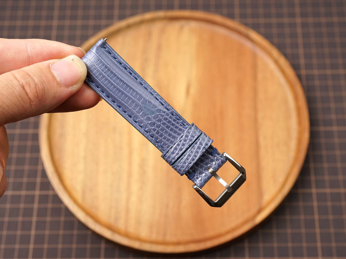 Bespoke Gray Blue Lizard Leather Watch Strap, Dress Watch Band