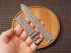 Bespoke Gray Chicken Leg Leather Watch Strap with Twist Red Stitching, Dress Watch Band