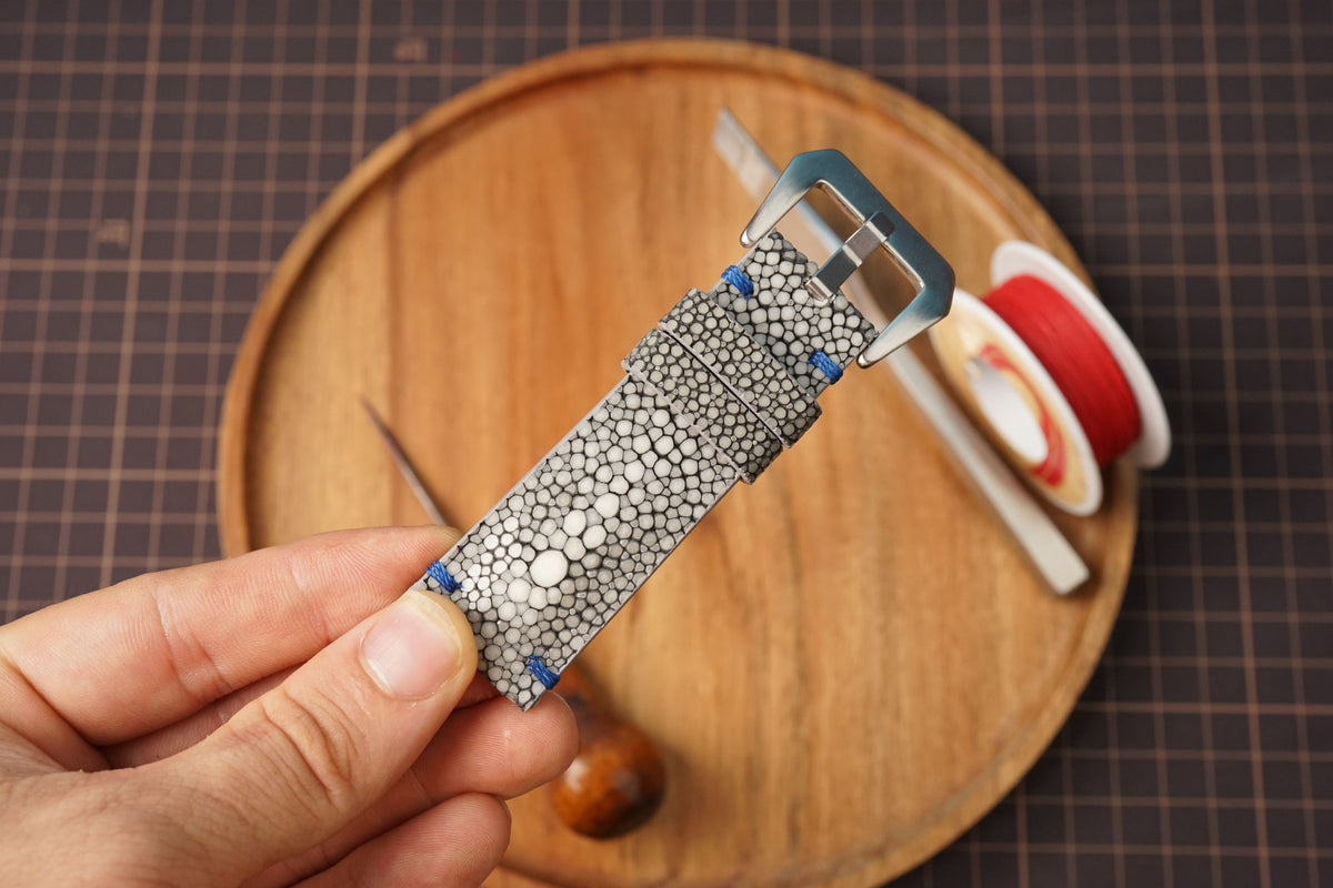 Bespoke Gray Double Pearl Stingray Leather Watch Strap for Panerai 20/22/24/26/27mm