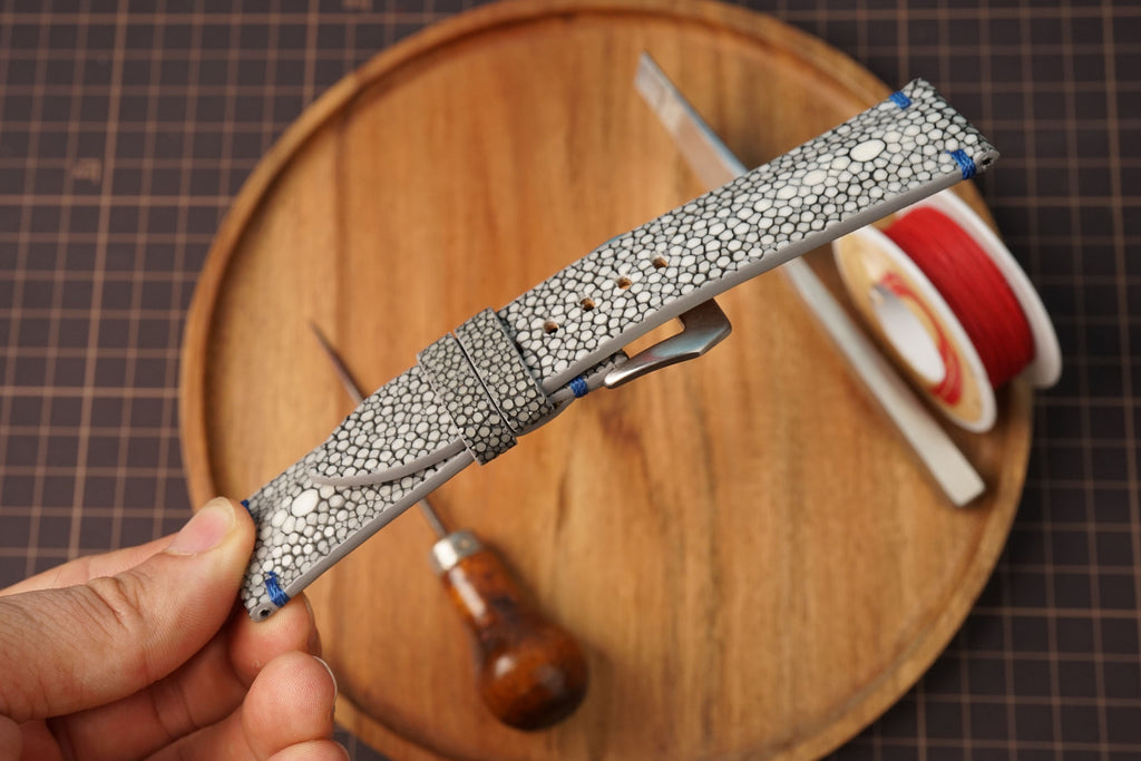 Bespoke Gray Double Pearl Stingray Leather Watch Strap for Panerai 20/22/24/26/27mm