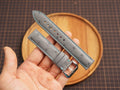 Bespoke Gray Ostrich Leather Watch Strap with Blue Stitching, Dress Watch Band