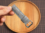 Bespoke Gray Ostrich Leather Watch Strap with Blue Stitching, Dress Watch Band