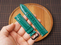 Bespoke Green Alligator Leather Watch Strap with White Stitching, Dress Watch Band