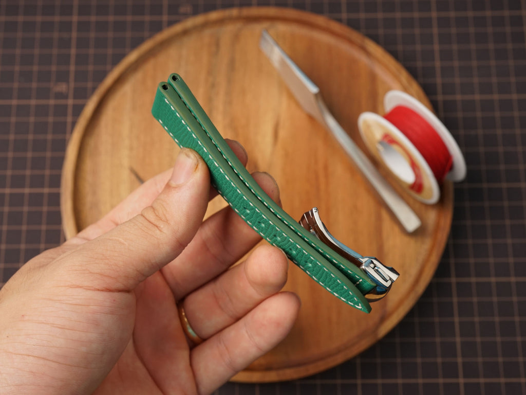 Bespoke Green Epsom Leather Watch Strap for Omega with Deployant Clasp