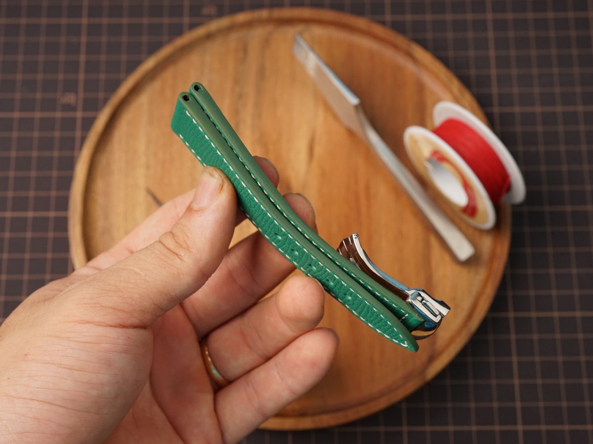 Bespoke Green Epsom Leather Watch Strap for Omega with Deployant Clasp